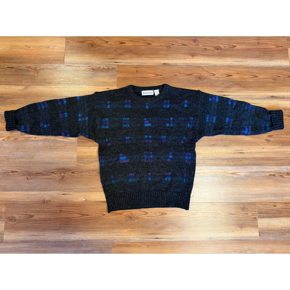Michael Gerald Vintage 90s Crewneck Sweater Gray Blue Purple Abstract Mens Large